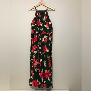 Maggy London Lottie Green Floral Cropped Jumpsuit Women’s Size 8 Hawaiian Print